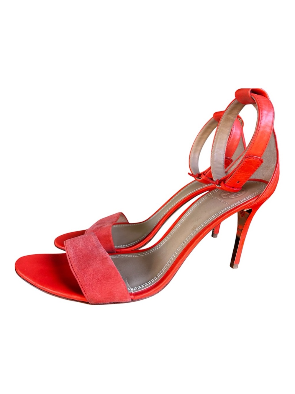 Tory Burch Coral Suede Ankle Strap Stilettos Heels Size 9.5 Fall Autumnal